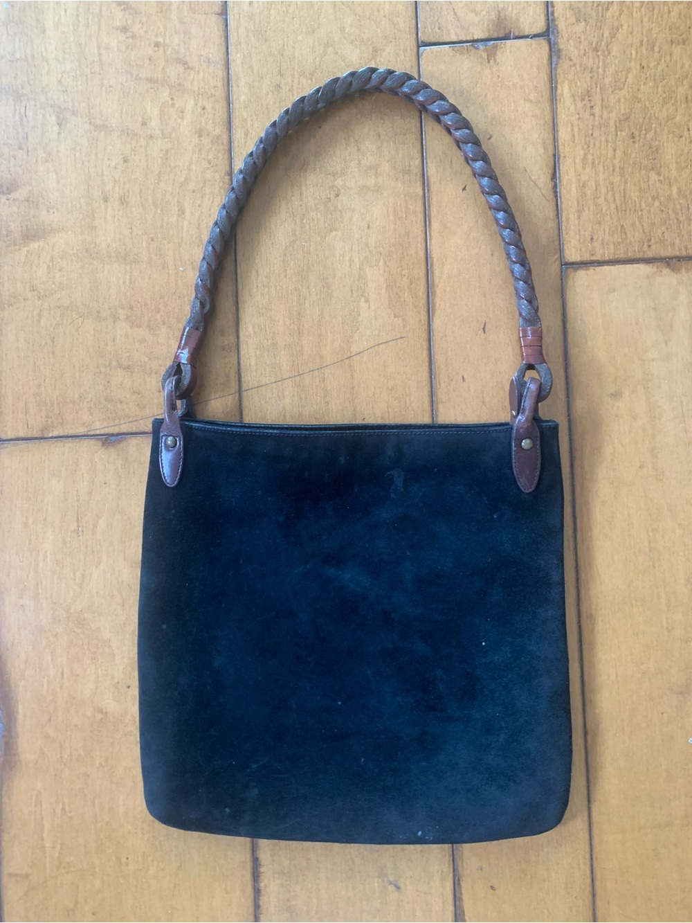 Vintage Ralph Lauren Black Suede Shoulder Bag with Braided Handle cowgirl